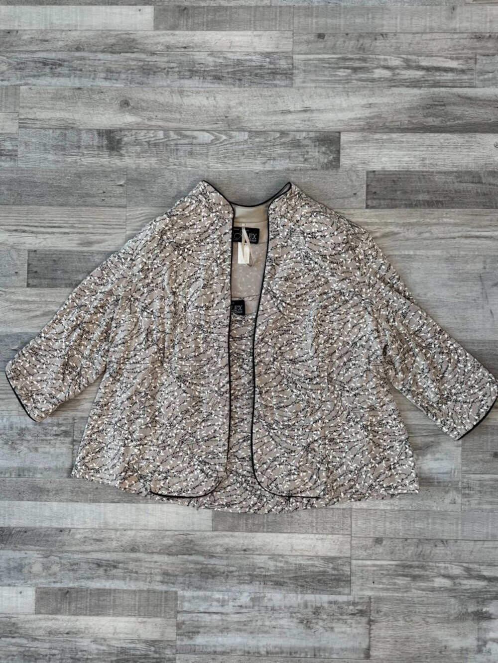 Alex Evenings Sparkly Tan Black Leaf Pattern Tank & Jacket Size 3X K39